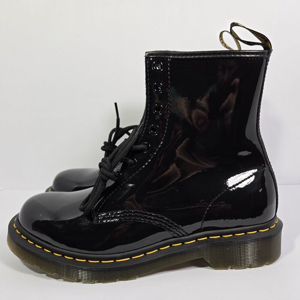Dr. Martens 1460 Patent Leather Boots Black Lace Up Combat Women’s Size 10 US